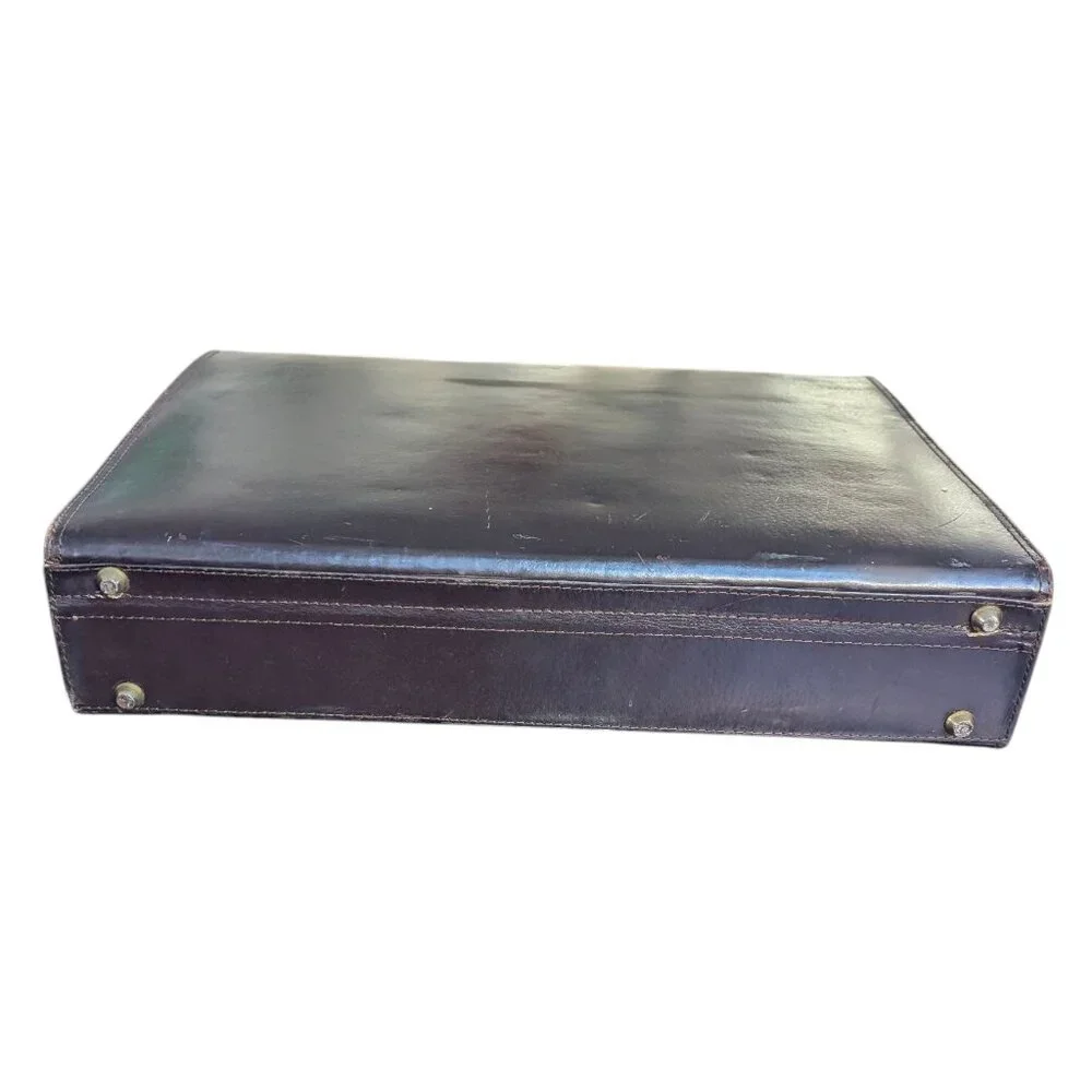 Vintage Black/Dark Navy Leather Briefcase with Combination Lock